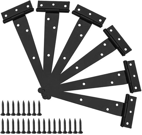 T-scarpiera 20 cm - Nero - 6 Pezzi - Resistente allo Sforzo - Per Porta o Portafinestra - In Acciaio Inossidabile e Anticorrosivo