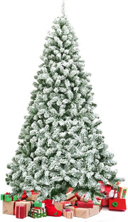 Albero di Natale 225 cm, Albero di Natale Innevato in PVC, Albero di Natale Artificiale con 1364 Rami Folti e Realistici e Base di Metallo, Verde (225 cm)