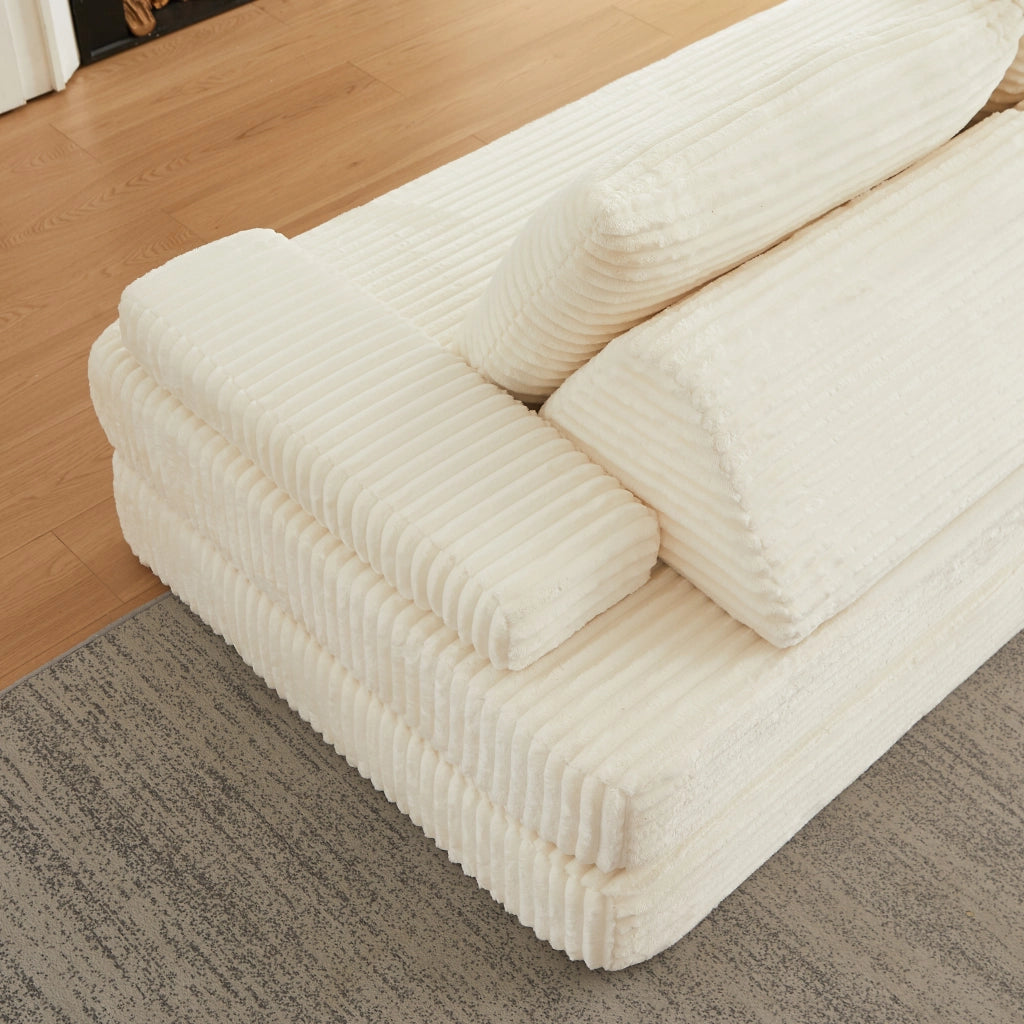 Divano modulare in corduroy beige 211 cm, convertibile in letto, con schienali e braccioli riposizionabili