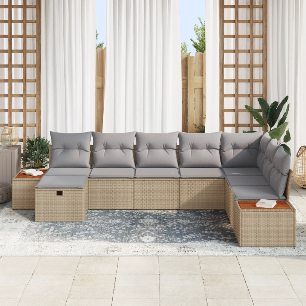 Set Divano da Giardino 8 Pezzi con Cuscini Beige Polyrattan