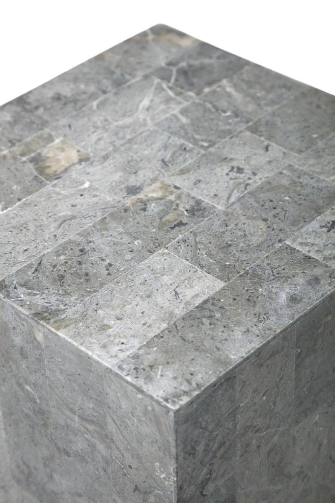 Tavolino da Salotto 35x35xH80 cm in Pietra fossile Inay Grigio