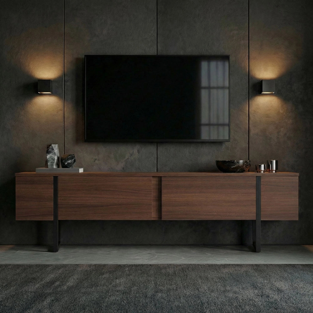 Porta TV in legno "Onera" - 180 x 30 x 50 cm - Noce / Nero