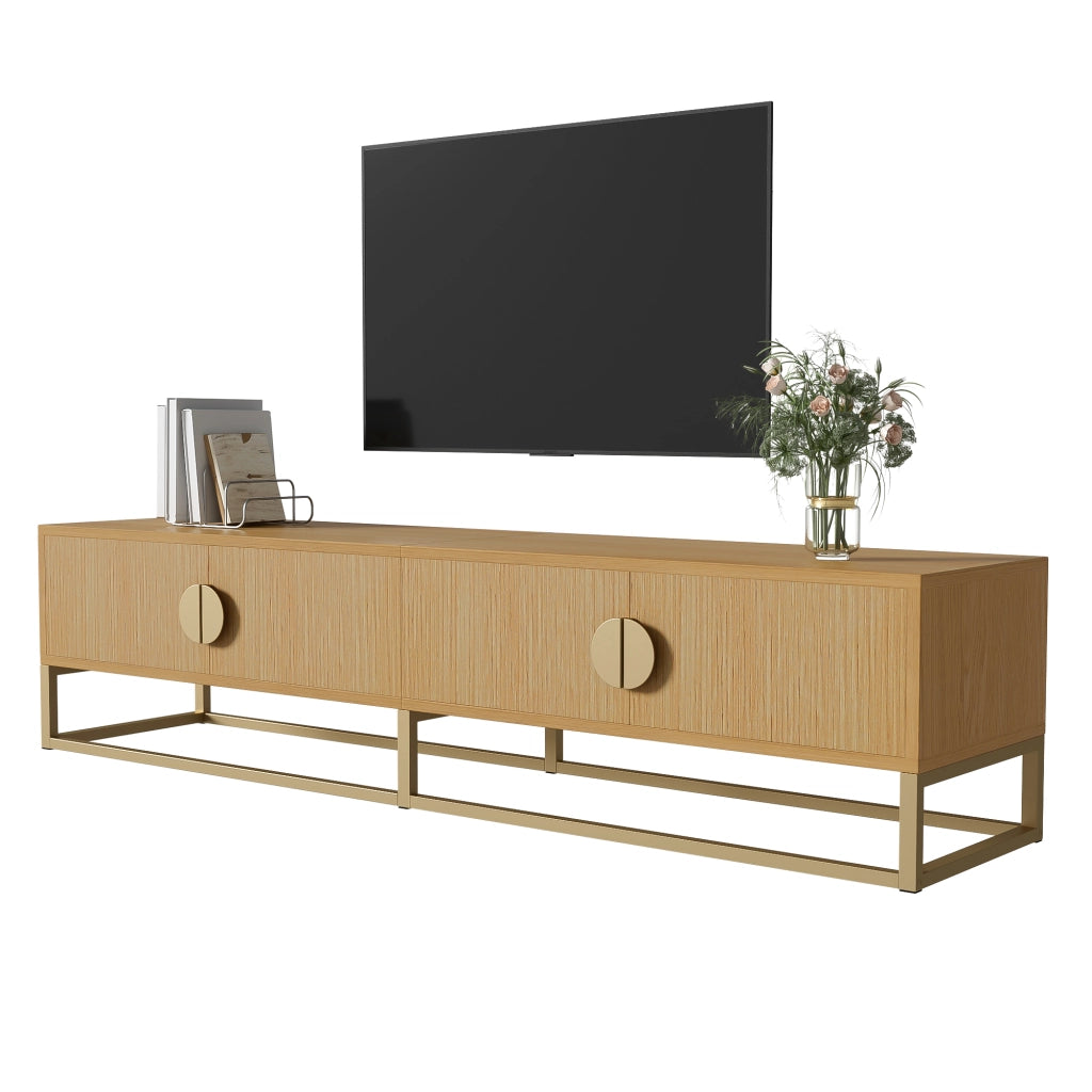Mobile TV con 4 Ante e Cerniere Soft-Close; Finitura Effetto Legno e Dettagli Dorati; in MDF e Truciolare; 180??40??40 cm