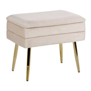 Panca contenitore per la camera da letto Rivestimento in velluto di poliestere beige chiaro Gambe dorate Design glam Mobili da soggiorno in tinta unita