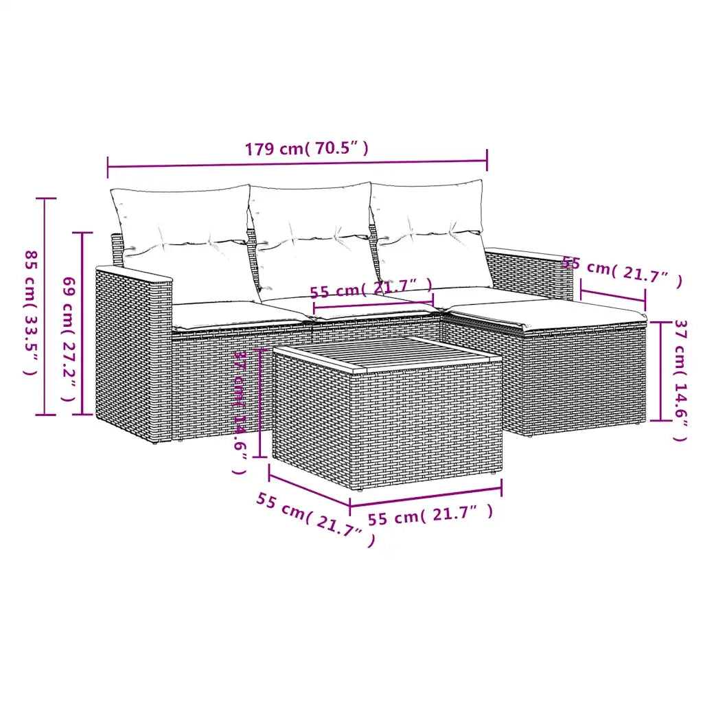 Set Divani da Giardino 5 pz con Cuscini Nero in Polyrattan 3225910