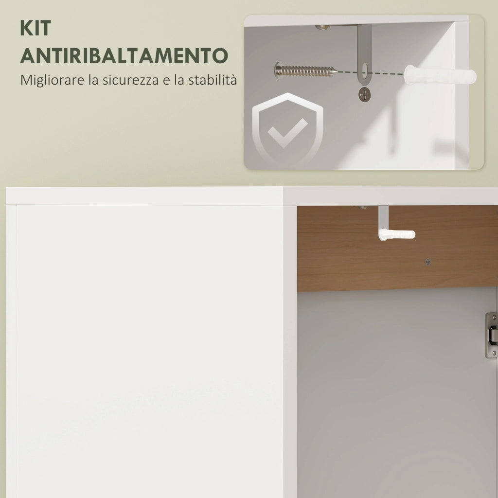 Mobile Sottolavabo 60x35x57,9 cm con 2 Ante Ammortizzate per Lavabo Senza Piedistallo in MDF Bianco