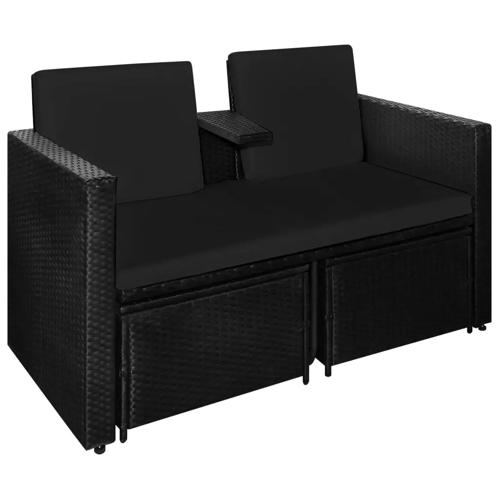 Set Divani da Giardino 3 pz | Set Salotto da Giardino con Cuscini in Polyrattan Nero