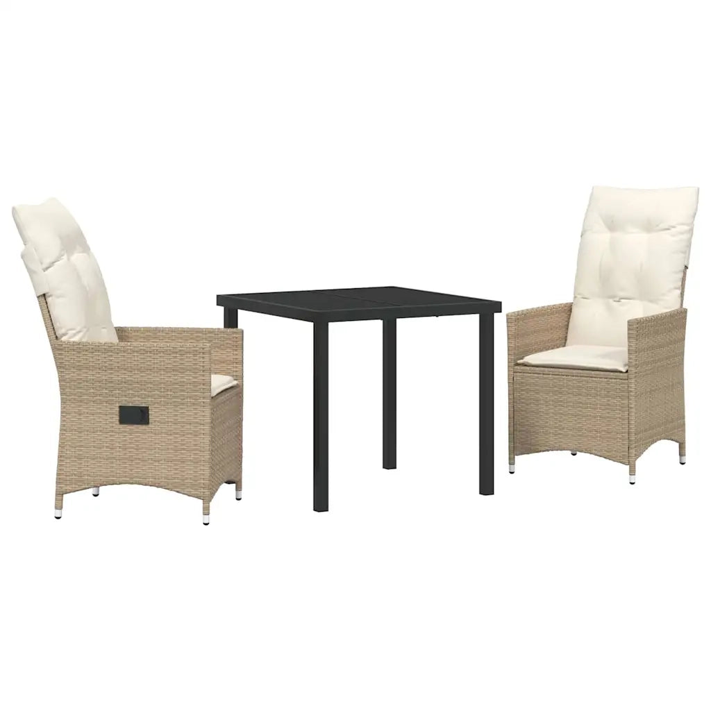 Set da Pranzo per Giardino con cuscino 3 pcs Beige polyrattan 3379555
