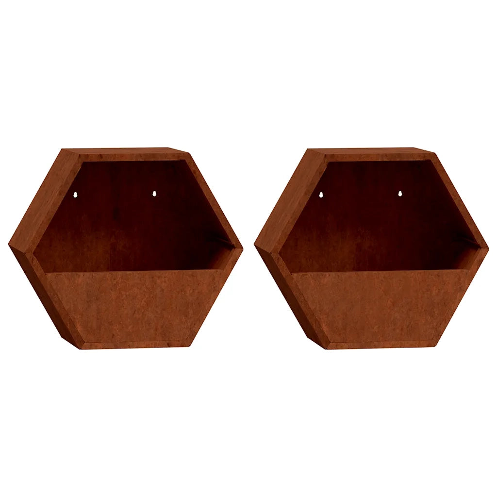 Fioriere da Parete 2 pz Ruggine in Acciaio Corten 46x10x40 cm 823685