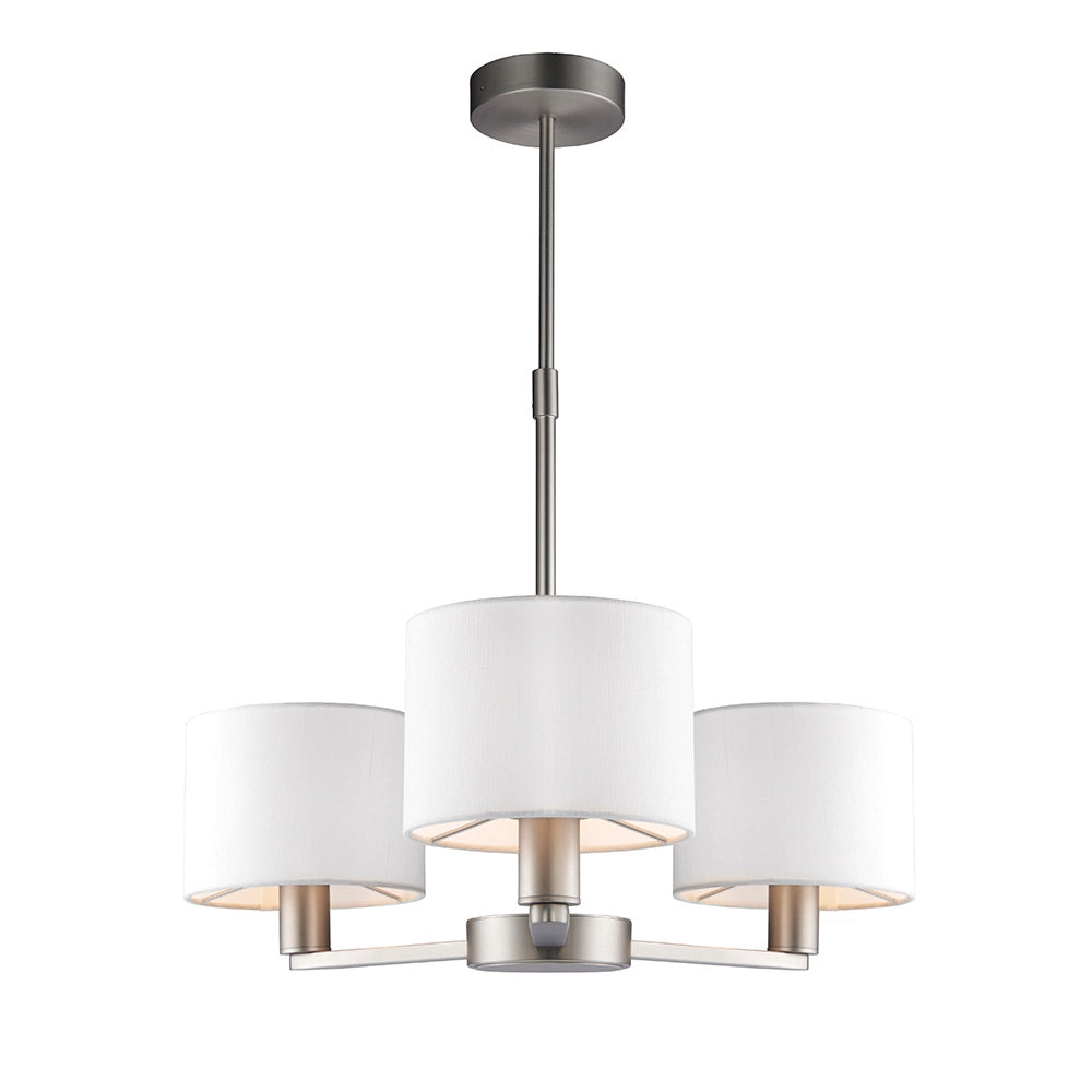 Lampadario 3 luci nichel opaco, paralumi bianco E14