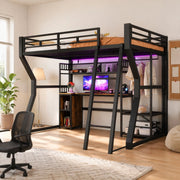 Letto a soppalco 140x200 cm con scrivania e LED nero