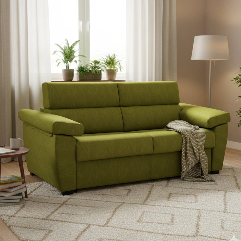 Pacecos, Divano Letto 3 Posti Sfoderabile Made in Italy, 225x95 cm Verde