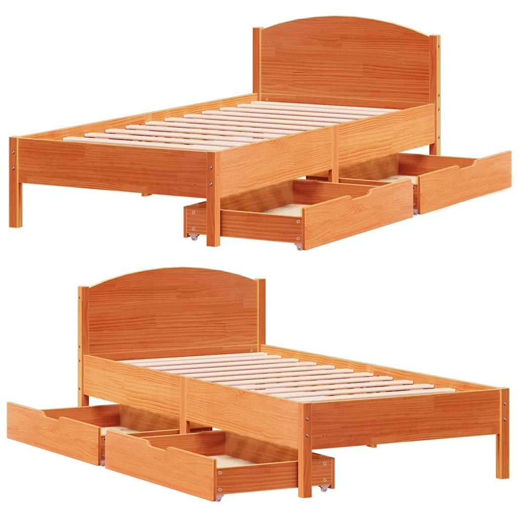 Letto senza Materasso Marrone Cera 90x190 cm in Legno di Pino