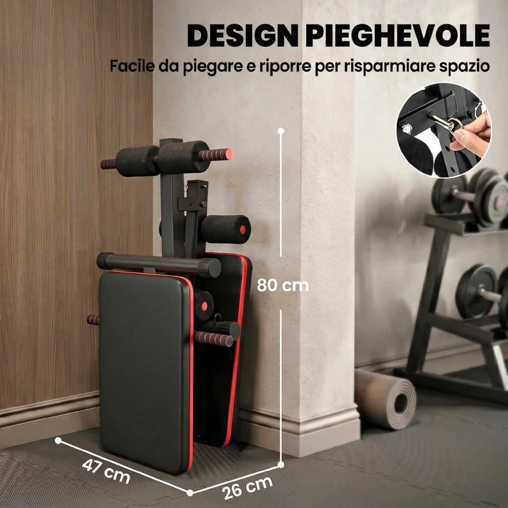 Panca per Addominali Pieghevole e Regolabile con Vogatore ¨C Zephmum ¨C Nera e Rossa, Acciaio, 51x137x50-66 cm