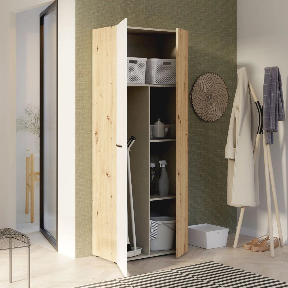 Armadio multiuso Teodoro 2 ante con portascope struttura rovere e 1 anta bianco