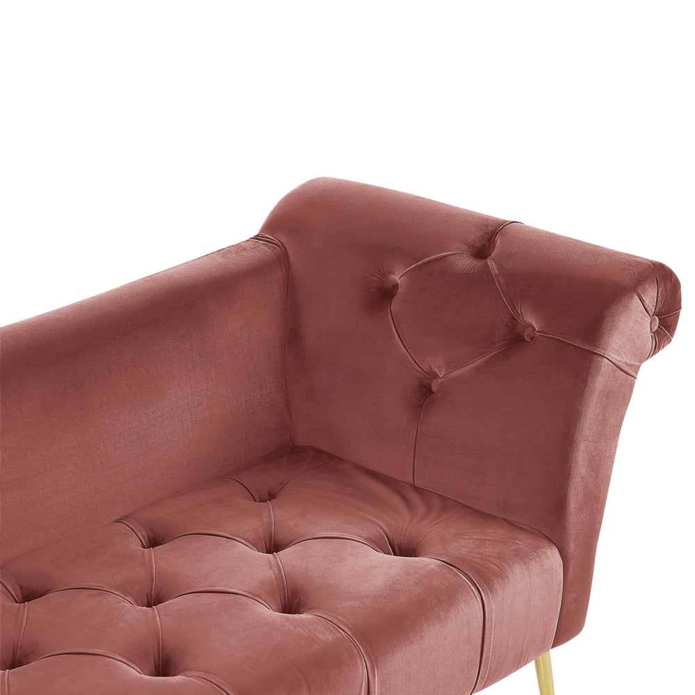 Chaise longue con tappezzeria in velluto rosa Seduta capitonné a doppia estremità con gambe in metallo dorato