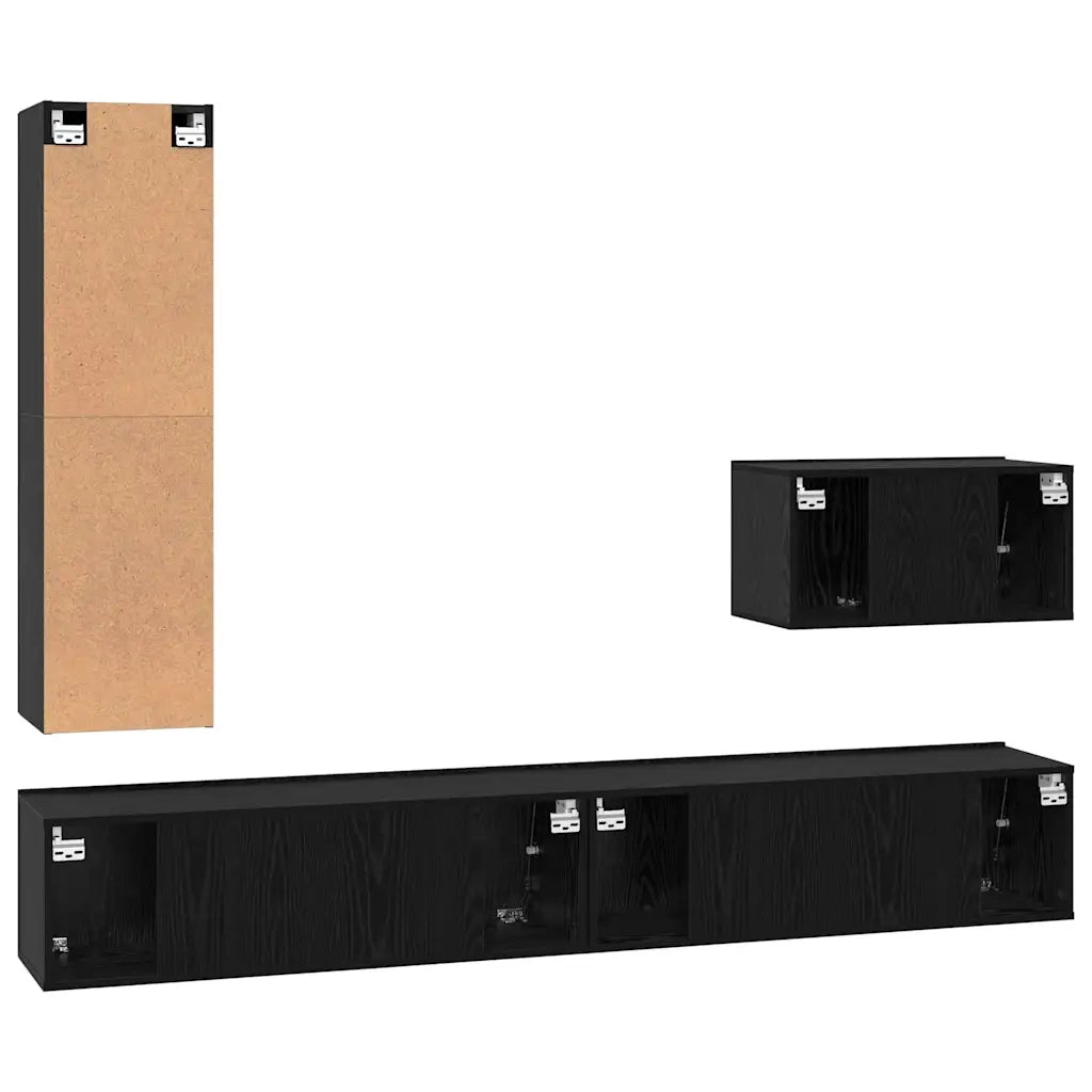 Set mobile TV con cassetto 4 pcs Rovere Nero Legno multistrato 3393328