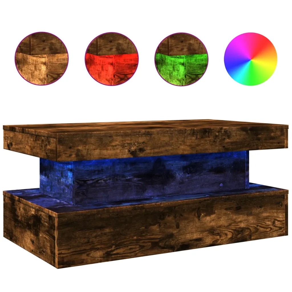 Tavolino da Soggiorno con Luci LED Rovere Fumo 90x50x40 cmcod mxl 113316