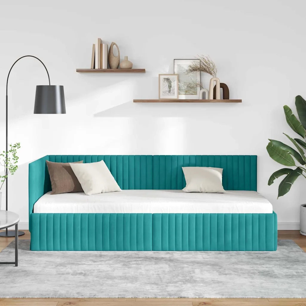 Cornice del letto ad angolo Turchese 80 cm x 200 cm Velluto 42016254