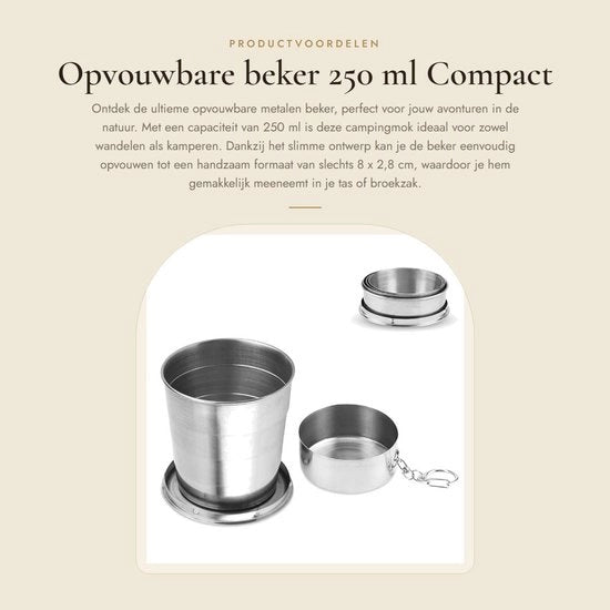 Bicchierino Collapsabile 250 ml - Acciaio Inossidabile - Moka da Campeggio - Moka Telescopica - Leggero - Disegno a Chiave - Moka da Viaggio