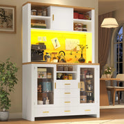 BUFFET 120x40x180 cm in MDF e vetro, bianco effetto legno con LED