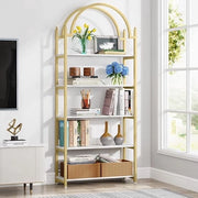 Libreria a Soffitto - Struttura in Metallo Stile con Pannelli Faux Marmo Bianco - 80 x 30 x 184