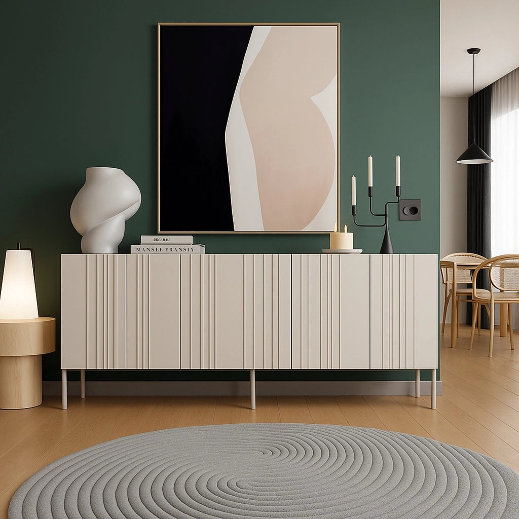 Credenza Gerace, Madia da salotto con quattro ante battenti e vani interni, Rialzata da terra, 201x42 h75 cm, Beige
