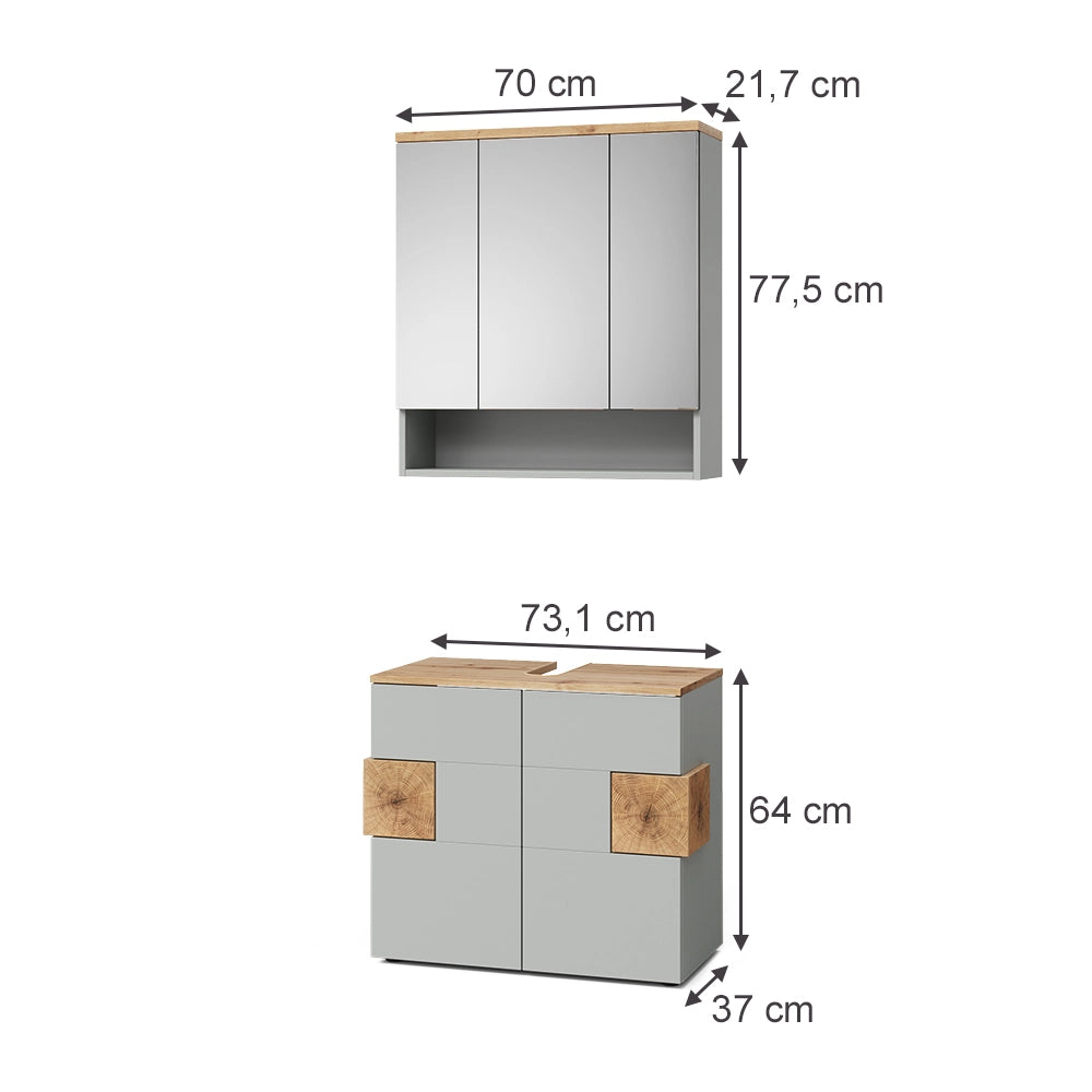 Vicco Set di mobili da bagno Grigio 2 parti