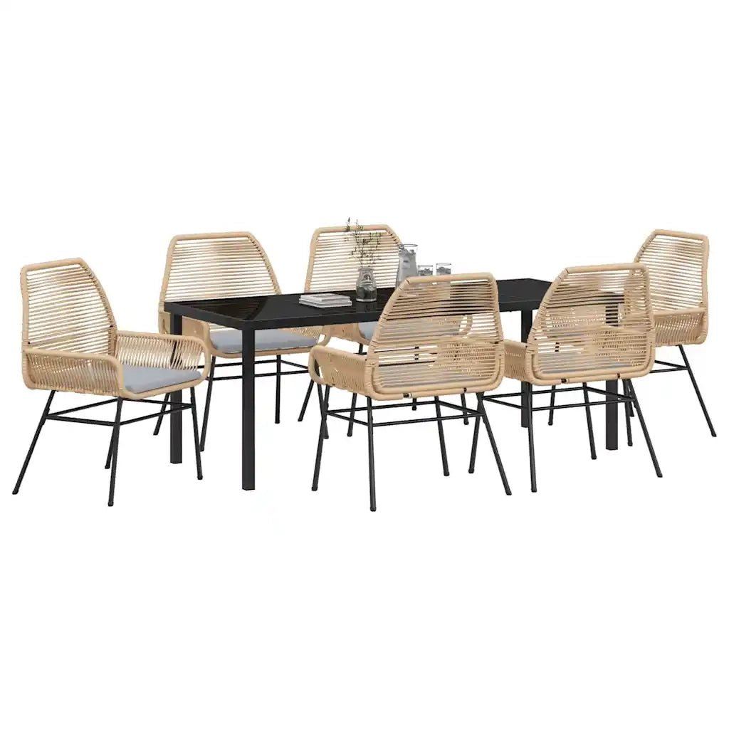Set da Pranzo per Giardino con cuscino 7 pcs Marrone polyrattan 3380881