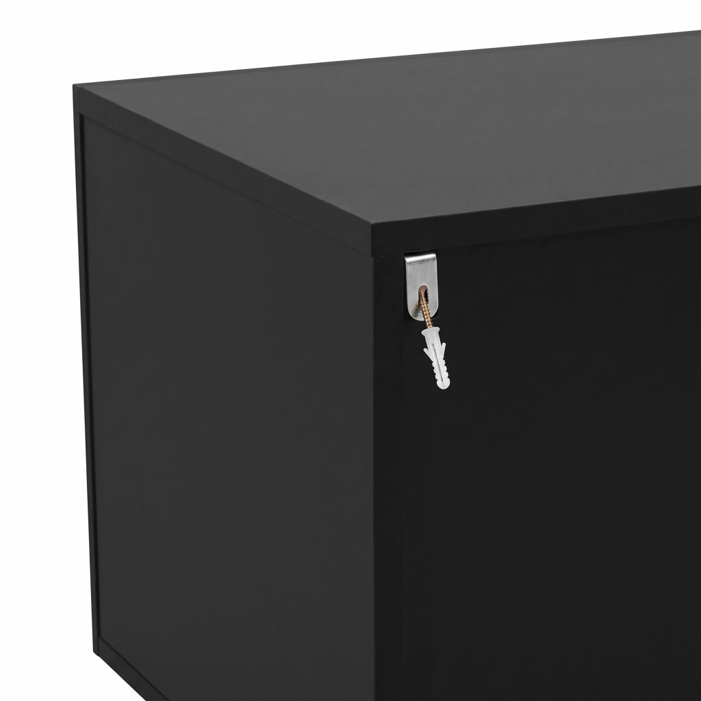 Mobile TV con quattro ante ad arco 3D; vani chiusi e passacavi; base a doghe; MDF e PB nero 170 × 38 × 42 cm
