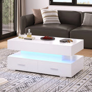 Tavolino da Salotto Sollevabile con LED e Cassetti ¨C Xylo ¨C Bianco, 100x50x44