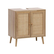 Mobile sotto lavabo decorato in legno e vimini, marrone naturale