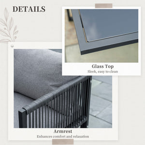 Set Tavolo e 4 Sedie da Giardino con Cuscini in Rattan PE Nero e Grigio