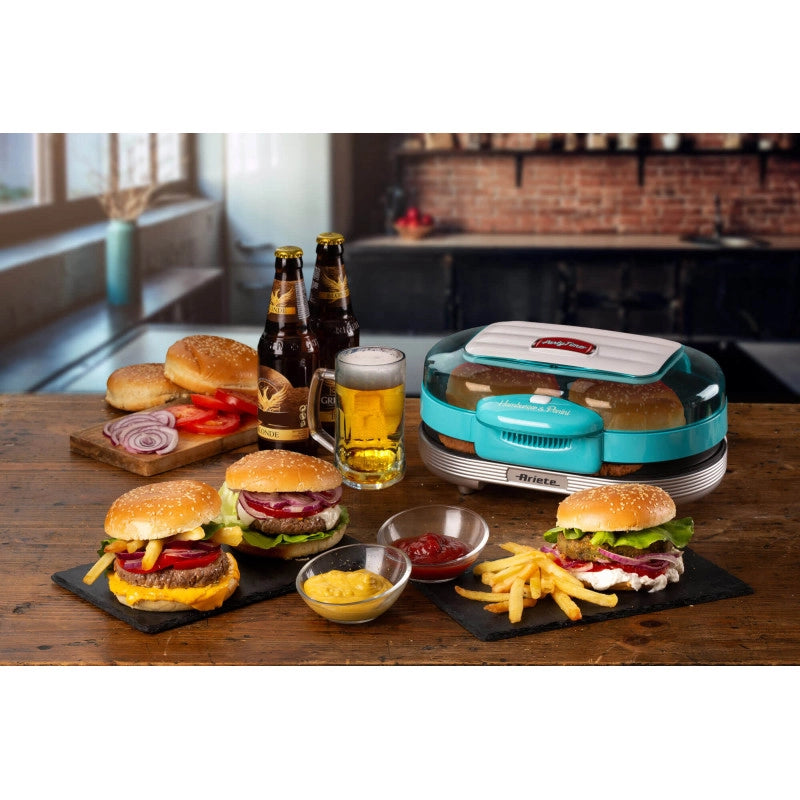 Macchina per fare hamburger 1200W, doppie piastre antiaderenti, 2 scomparti - Celeste