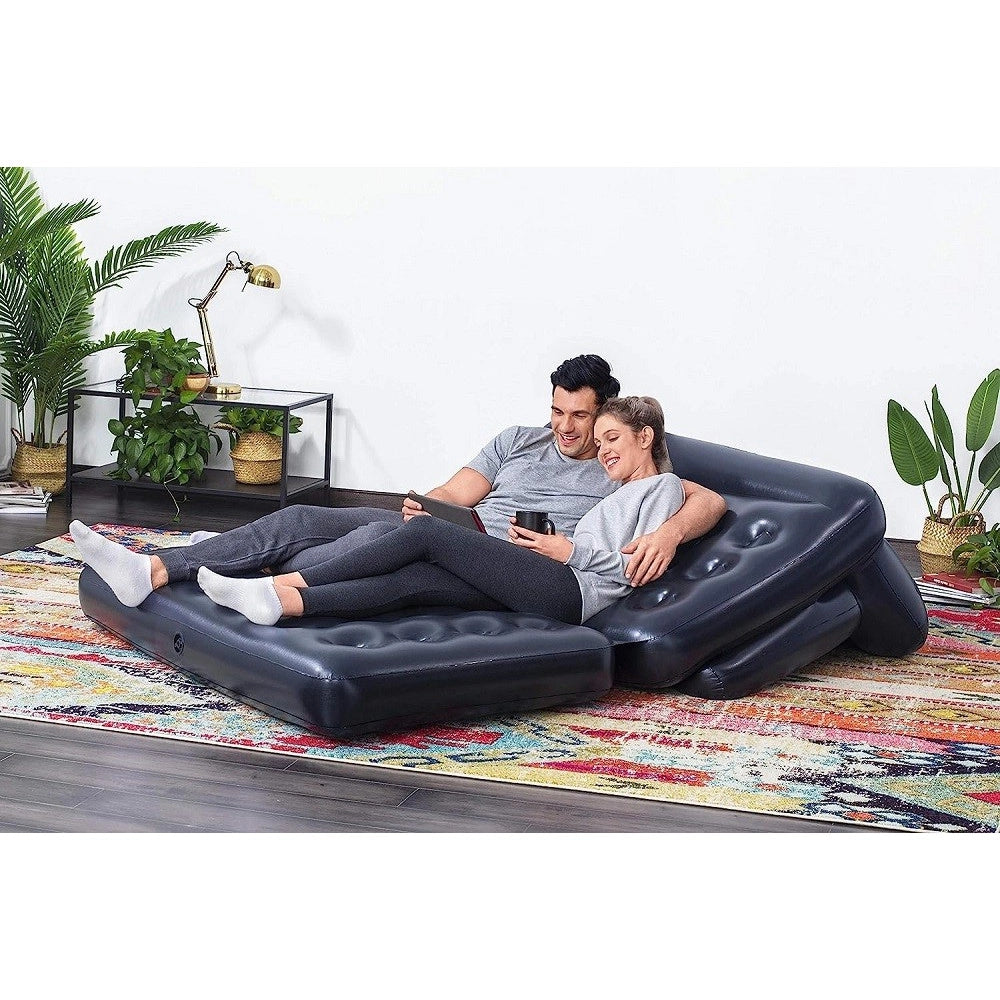Trade Shop - Divano Multifunzione 188x152x64cm Nero Gonfiabile Pieghevole 5in1 Con Sacca 75054 -