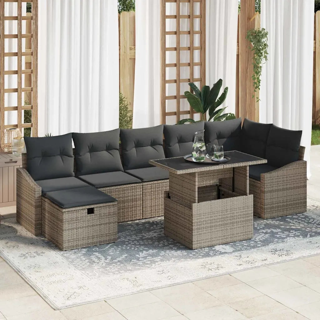 Set Divano da Giardino 8 pcs Grigio polyrattan