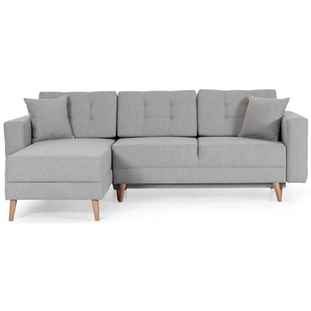 Divano angolare trasformabile HASGARD 3 posti grigio 248x162 cm - con vano contenitore e piedi in legno
