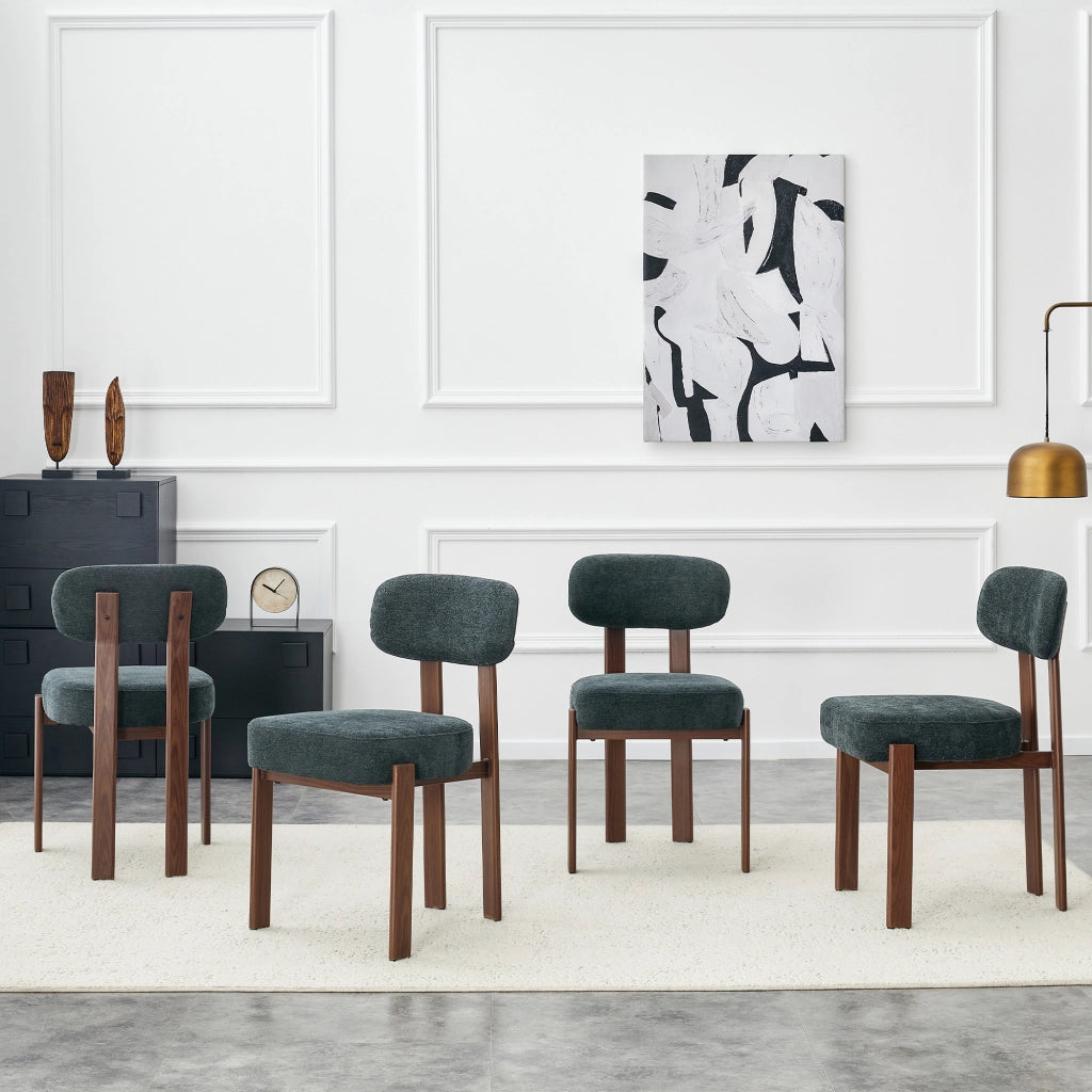 Set 4 Sedie da Pranzo Imbottite ¨C MINIMAL ¨C Tessuto Lino, Schienale Curvo, Stile Moderno