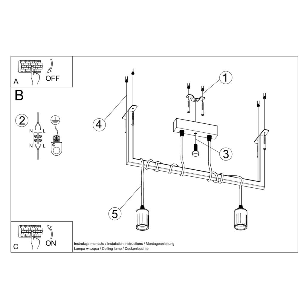 Lampadario Pure Lume Toledo 2 luci nero E27 metallo