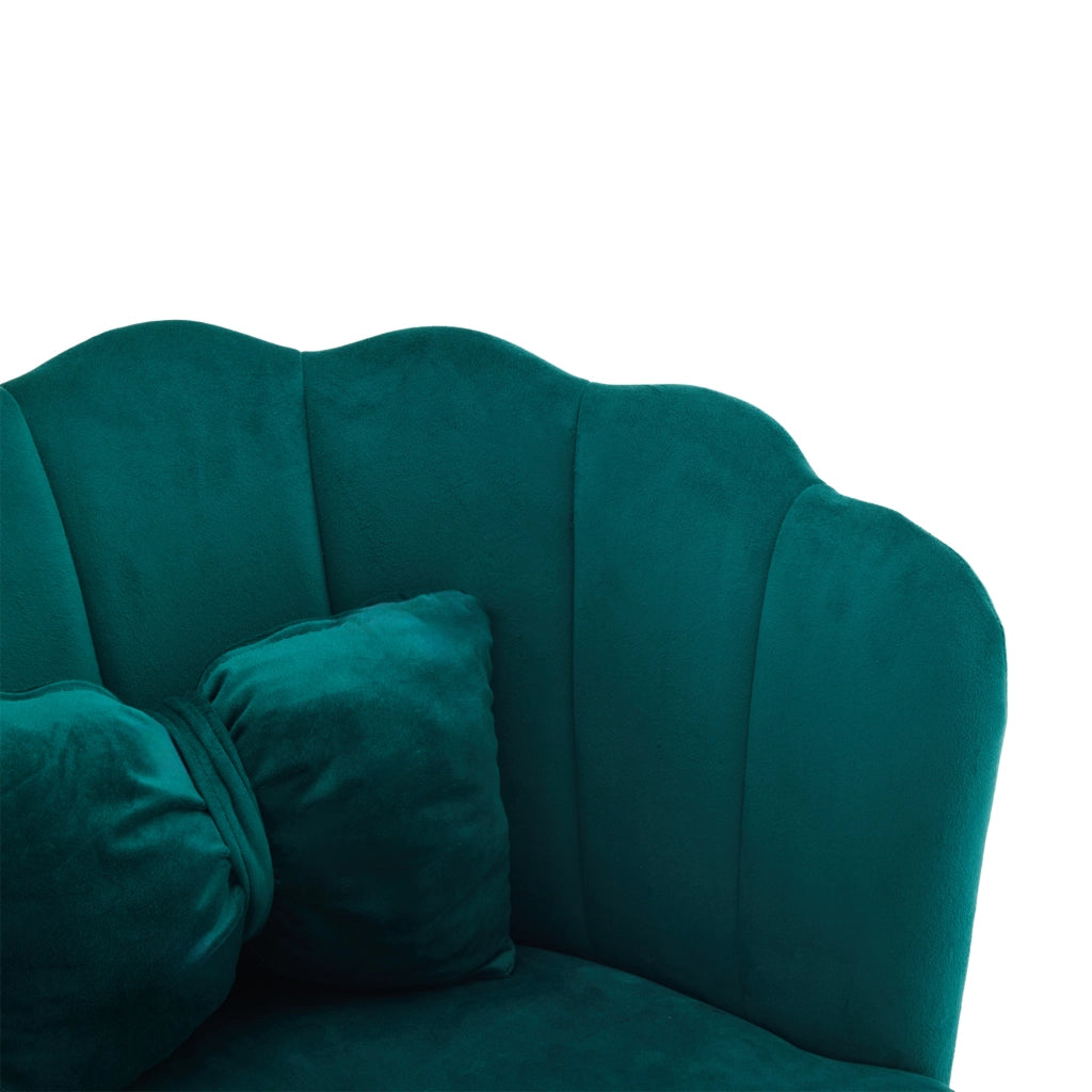 Poltrona Set di 2 Sedie Imbottite con Schienale a Petali, Cuscini e Gambe in Metallo Dorato, in Velluto Verde