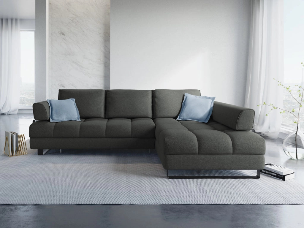 Cosmopolitan Design - Divano convertibile angolare destro con box "Clinton" 5 posti in tessuto strutturato grigio scuro