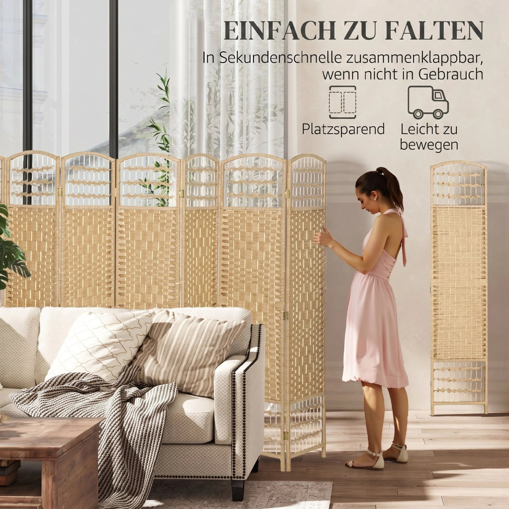 Paravento separatore ambienti in legno ¨C Xylo ¨C 8 pannelli pieghevoli 320x170 cm naturale