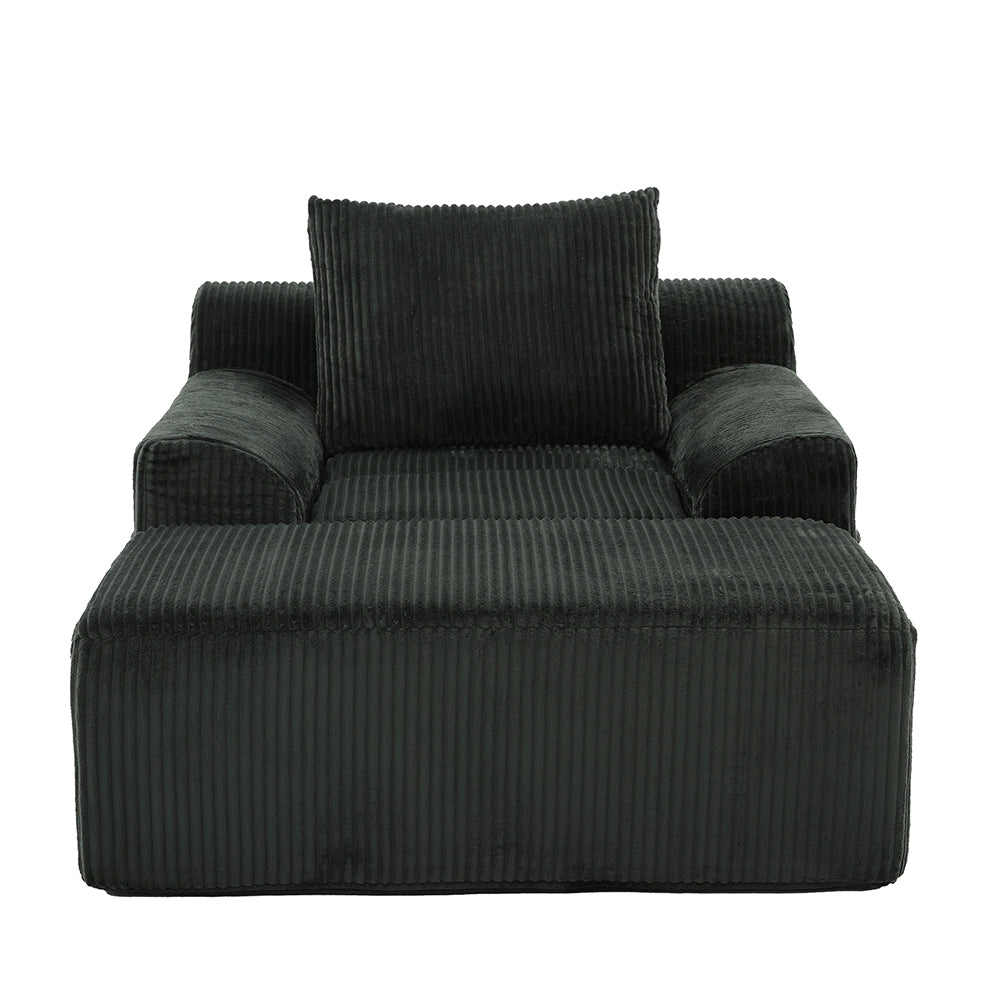 Poltrona oversize - Xylo - Velluto costato con tasche laterali, pouf e nessun assemblaggio