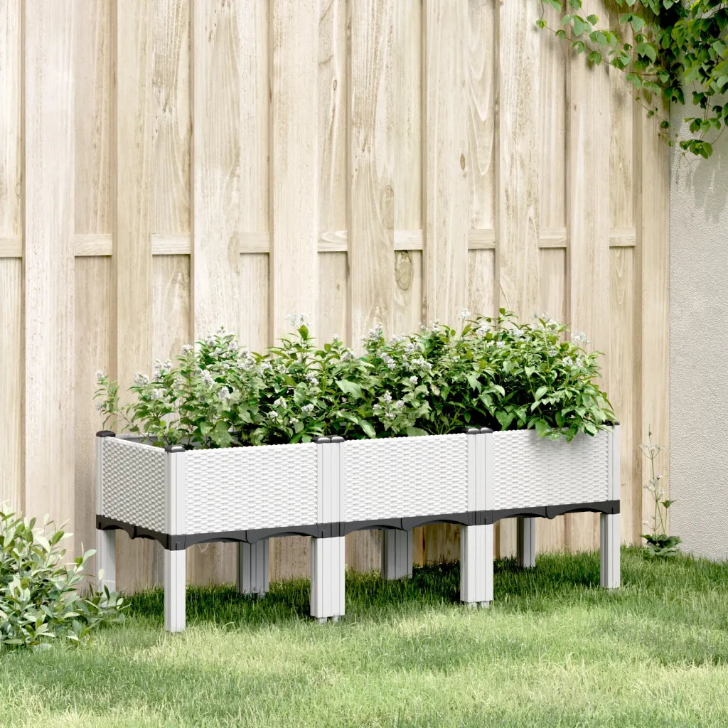 Fioriera | Cassetta per fiori | Vaso da Giardino con Gambe Bianco 120x40x42 cm in PP