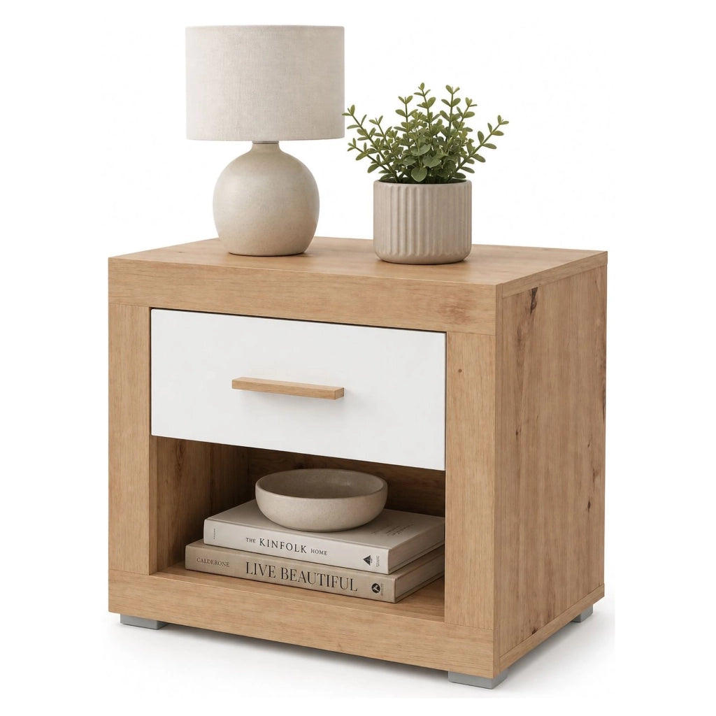 Varkal, Comodino un Cassetto, 52x35x47h cm Marrone Rovere