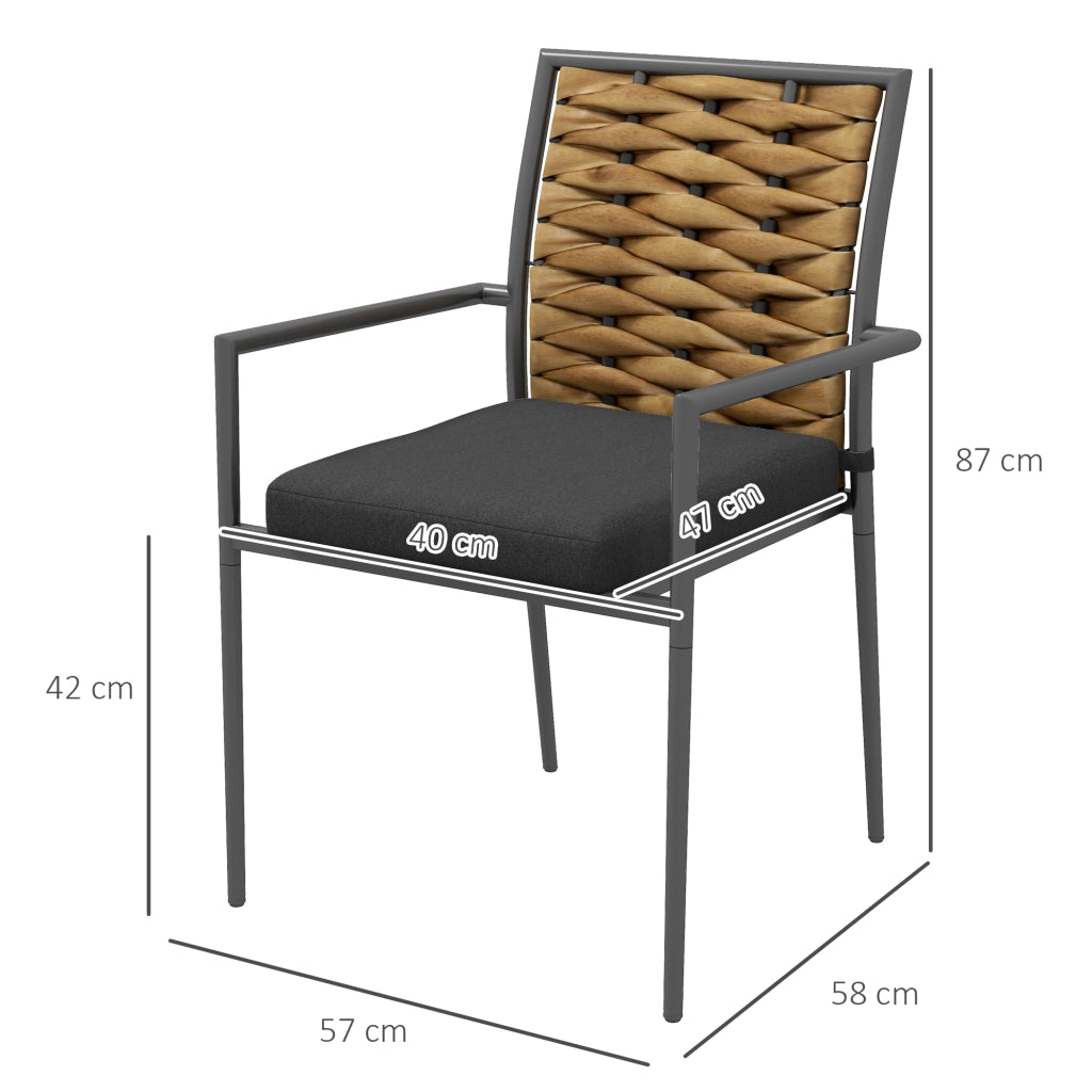 OKWISH Sedia da Giardino Impilabile, Schienale Alto con Cuscini Fissabili e Braccioli, Acciaio Nero, 57 x 58 x 87 cm