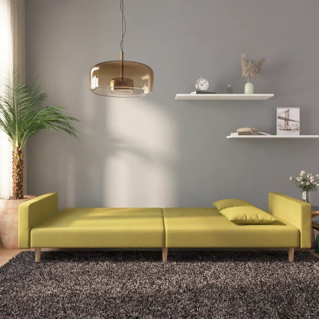 Divano Letto a 2 Posti con 2 Cuscini Verde in Tessuto 375905