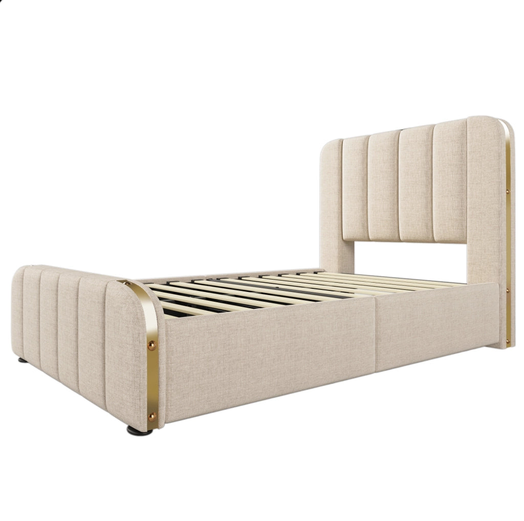 Letto singolo imbottito 90x200 cm con 4 cassetti, USB e materasso incluso
