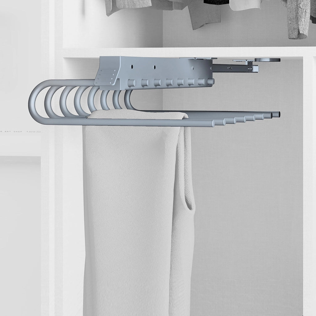 Porta Pantaloni Estraibile per Armadio Montaggio a Sinistra in Acciaio e Plastica Emuca Grigio Metallizzato