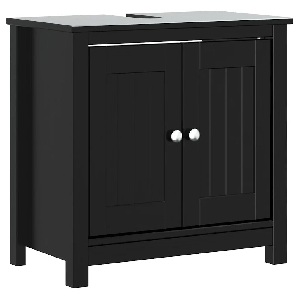 Set Mobili da Bagno | Armadio da bagno 4 pz BERG Nero in Legno Massello di Pino
